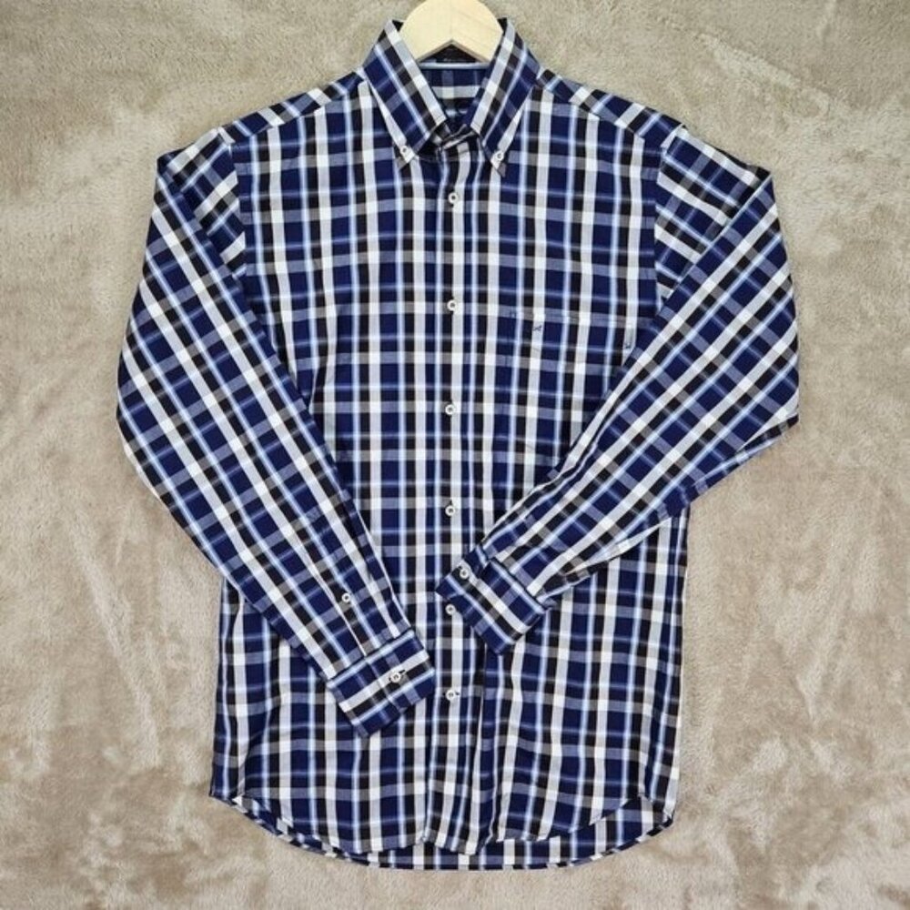 Paul and Shark Yachting Made In Italy Dress Shirt Mens Size 38 Long Sleeve Plaid - Picture 1 of 10
